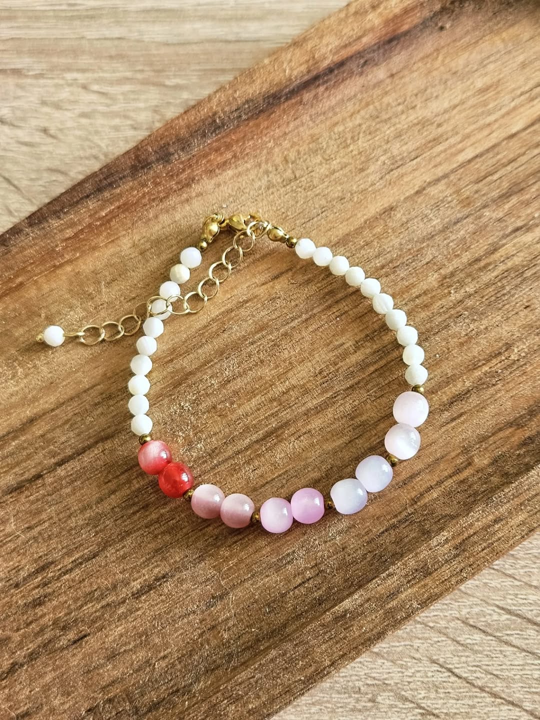 Bransoletka handmade - kamień księżycowy i kocie oko w letnim ombre