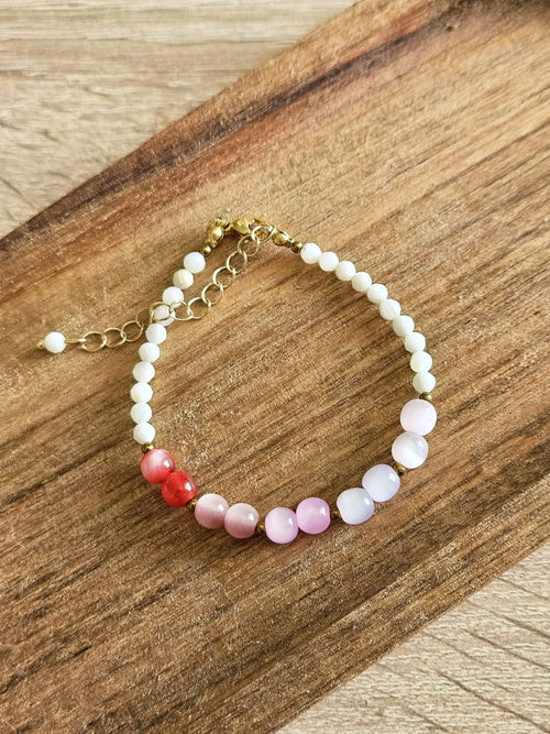 Bransoletka handmade - kamień księżycowy i kocie oko w letnim ombre