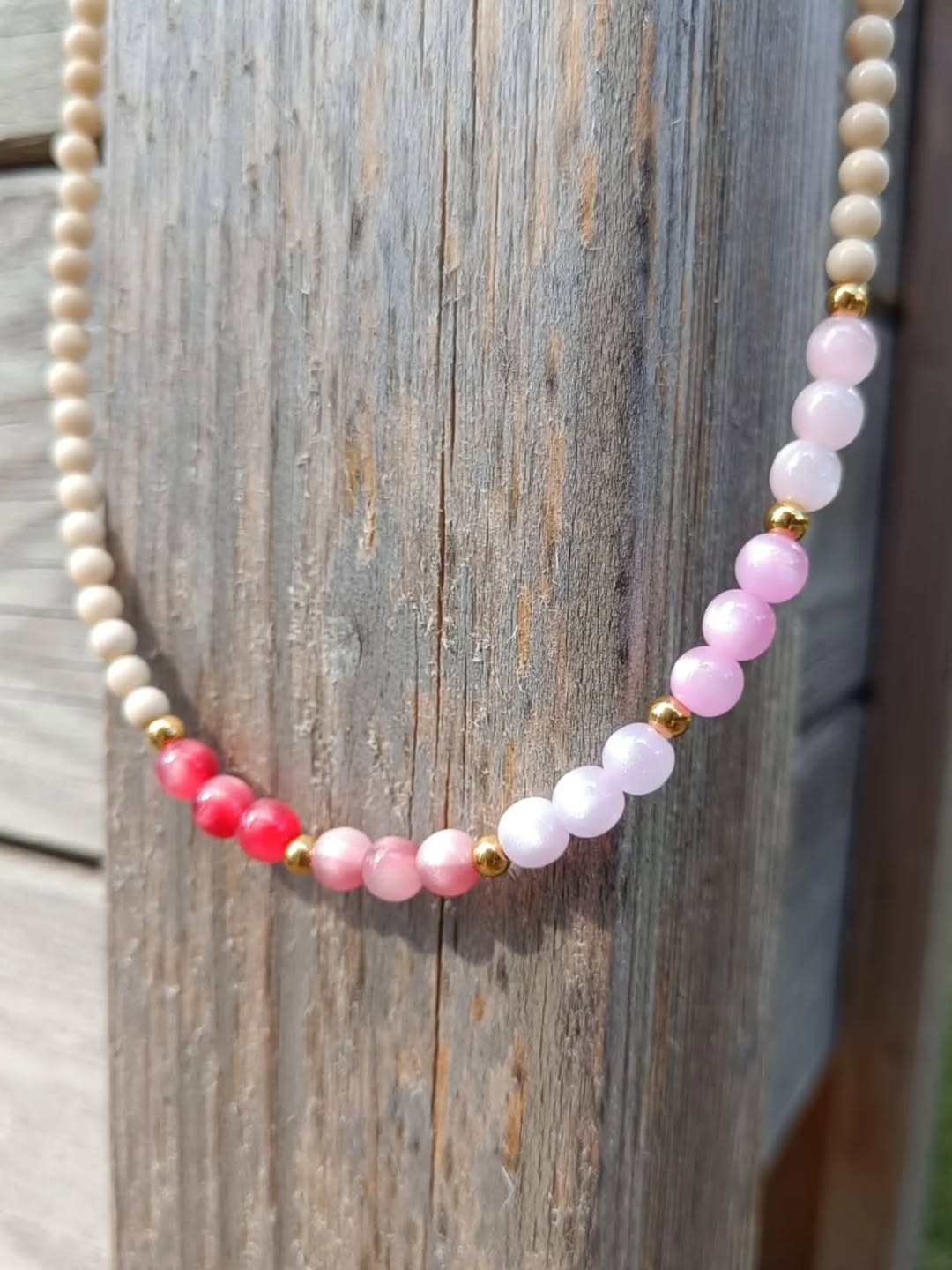 Naszyjnik handmade - kolorowe ombre z kociego oka i kamienia rzecznego