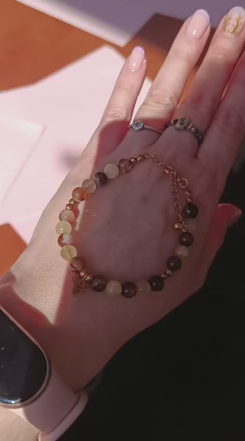 Wideo bransoletki Plaster miodu z agatu, cytrynu i kryształu górskiego z pszczółką